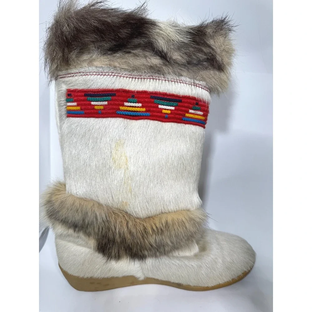 Tecnica Vintage Goat Hair Fur Moon Boots Made in Italy Cream IT 38 US 7-7.5‎